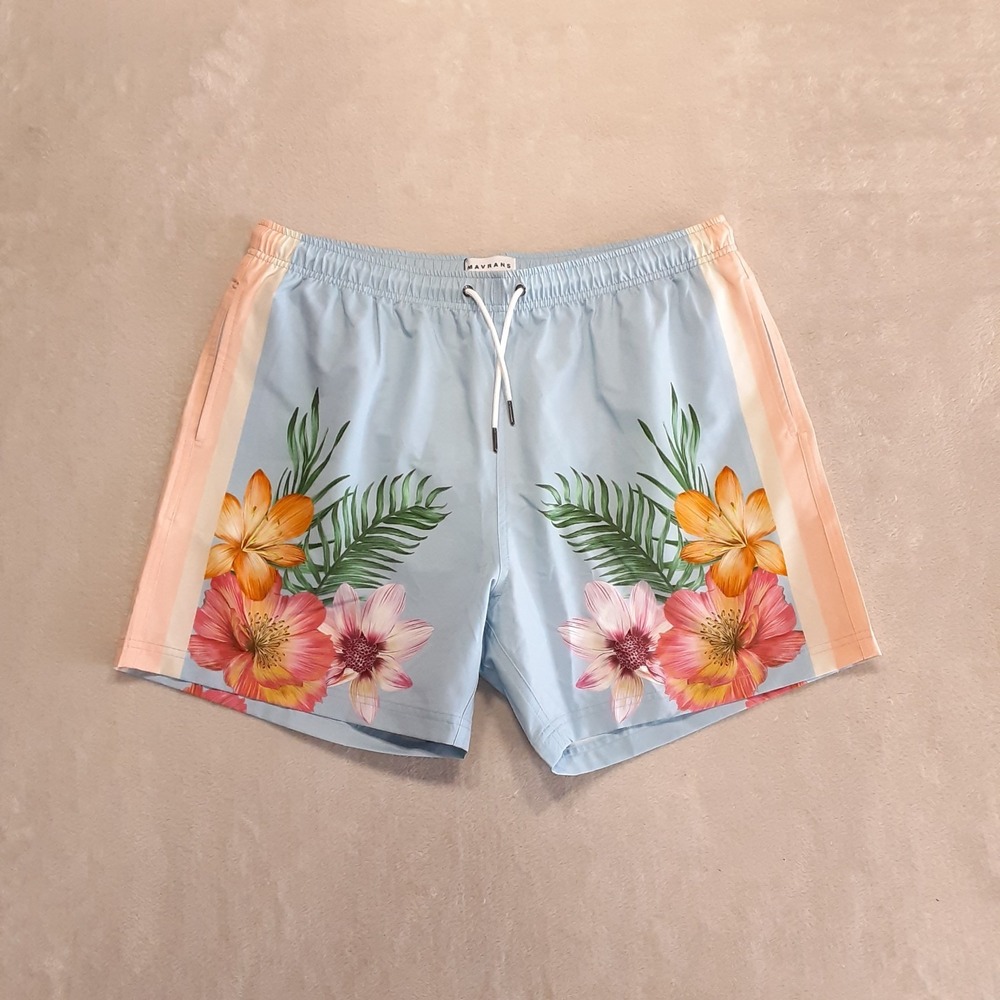 Mavrans Mens Floral Symmetry Swim Shorts 2XL Blue Mesh Hawaiian Print MSM002NCG